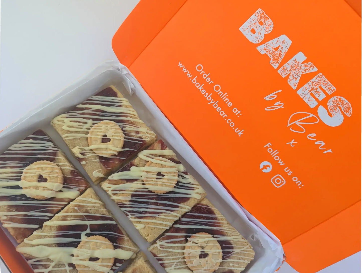 Jammie Dodger Blondies in Orange Bakes by Bear Box