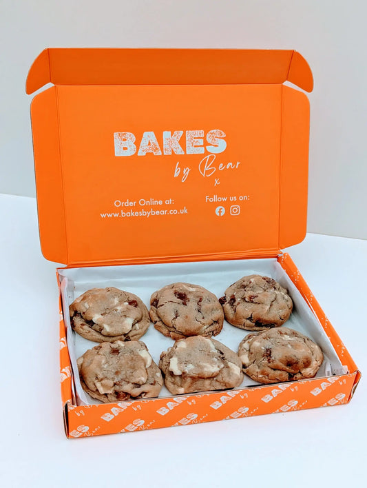 White Chocolate Fudge Cookies in Orange Box