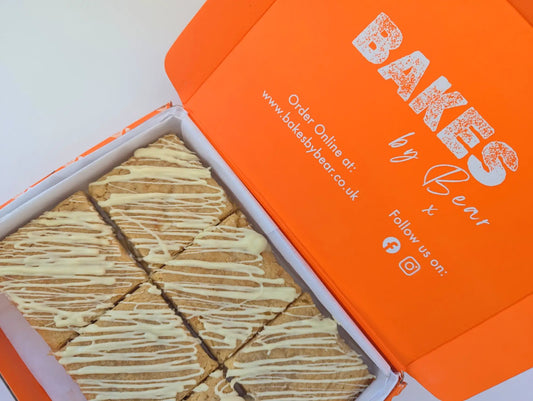 White Chocolate Blondies in Bakes by Bear Orange Box